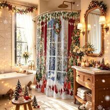 1pc Christmas Window Snowy Scene Shower Curtain, Vintage Design, Waterproof Bath Curtain, Suitable For Bathtub Partition, Bathroom Decor And Bathroom Accessories - Multicolor - View 4