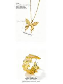 VceTd2PCS Fashion Vacation Style Stainless Steel Women's Jewelry Set With Gold-Colored Butterfly Pendant Necklace And Enamel Color Bracelet, Suitable For Daily Wear, Dating Or Vacation - Yellow Gold - View 2