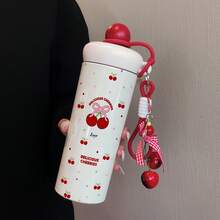 1PC 600ML Creative And Personalized, Simple Cherry, English Tomato Pattern Stainless Steel Insulated Cup, Double-Use Coffee Cup, Portable Straw Cup, Hanging Strap , Suitable For Office, Campus, Gift For Holidays/Birthdays, Coffee, Milk, Tea - Multicolor - View 11