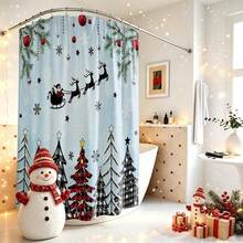 1pc Christmas Tree, Christmas Carriage, Snowflake, Reindeer Shower Curtain, Vintage Design, Waterproof Bath Curtain, Suitable For Bathtub Partition, Bathroom Decor And Bathroom Accessories, Home Decor Gift - Multicolor - View 5