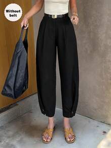 Women's Casual Solid Color Loose Pleated Lantern Harem Pants, Ankle Length, Without Belt Black Spring - Black - View 6