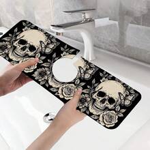 1pc Halloween Skull Pattern Quick-Dry Mat, Sink Faucet Absorbent Pad, Drainage Mat, Suitable For Kitchen, Bathroom Sink, Countertop, Drainage Mat, Diatomaceous Earth Material, Trimmable, Quick-Dry Mat - Multicolor - View 6
