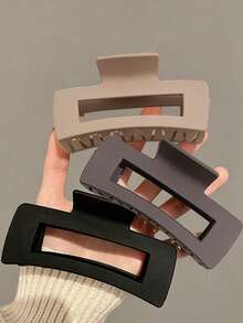 3/1pc 10.5cm/4.13in Matte Coffee Plastic Square Cutout Hair Claw Clips, Hair Jaw Clip, Claw Hair Clip, Hair Gripper, Hair Claw Clip Set, Black Matte Hair Claw Clips, Suitable For All Hair Types, Daily Wear, Parties, Work, Outfit Matching - Multicolor - View 1