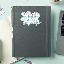 1PC Sunshine And Salt Water Beach Sticker, Summer Ocean Vacation Quote Vinyl Decal For Laptop Phone Case Luggage Water Bottle, Waterproof Decal Sticker, Aesthetic Stationery Scrapbook Accessories Gift For Her - S2544 - View 1