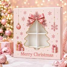 4pcs/1pc Christmas Paper Treat Boxes With Cutout Window, Xmas Santa Reindeer Snowflake Bell Tree Pattern Gift Box, Merry Christmas Holiday Party Packaging Box For Baking Favors - Multicolor - View 2