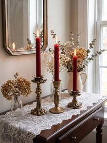 1pc Vintage Gothic Bronze Candle Holder, Floral Pattern Retro Nostalgic Style Candle Holder, Suitable For Home Decor, Dining Table Decor, Minimalist Retro Wedding Decor, Best For Mother's Day, Birthday, Holiday Gifts - Multicolor - View 3