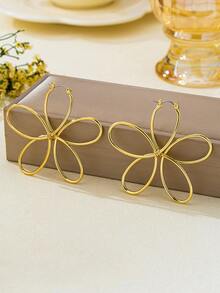 2pcs/Set Handmade Woven Flower Earrings Suitable For Women's Vacation And Daily Wear - Yellow Gold - View 2