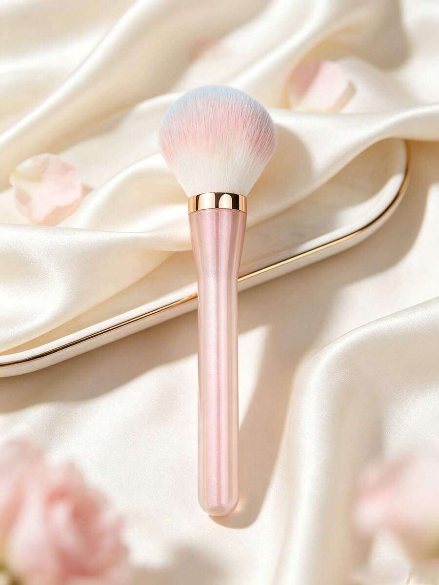1pc Large Fluffy Powder Makeup Brush, Gradient Color Soft Bristle Cosmetic Brush, Pink Transparent Handle Face Blush Brush, Dense Gentle Bristles, Professional Makeup Tool For Loose Powder, Blush, Daily Face Makeup Application