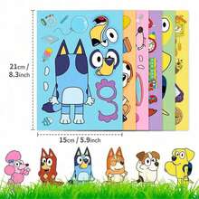 1set/6pcs Bluey Dog Cartoon Puzzle Stickers, Fun Handmade DIY Puzzle Animal Stickers, Educational Animal Sticker,Perfect Party Gift, Carnival Gift - Multicolor - View 4