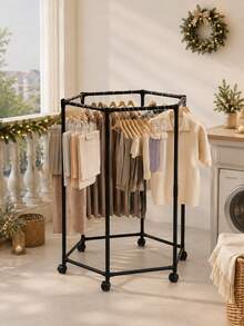 1pc Hexagonal Rotating Drying Rack, Indoor Clothes Rack, Suitable For Bedroom, Living Room, Domed Space, Clothing Store Display, Movable Coat Rack - Space-Saving, Quick Drying, 360° Rotating Arms, Sturdy Steel Frame, Lightweight And Durable Structure, Perfect For Spring Minimalist Home Decor, Easy Assembly, No Tools Required, Also Suitable For Apartment Use - Multicolor - View 8