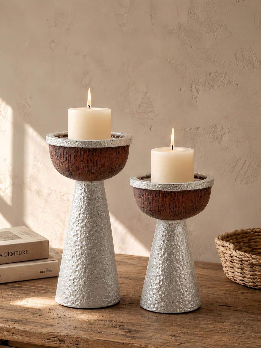 1pc Rustic Silver Hammered Candle Holder, Farmhouse Table Centerpiece For Living Room Dining Mantel Home Decor - Silver - View 1