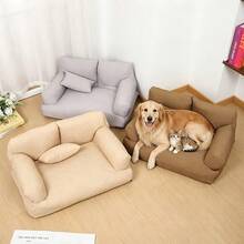 1pc Extra Large Dog Bed Sofa, Dog Bed, Dog Mat, Cat Bed, Large Dog Bed, Non-Slip Bottom Design, Detachable And Easy To Clean, Diagonal Plaid Design Simple And Versatile, Soft Lining Filling, Suitable For Various Dog Breeds And Small Cats, Multiple Sizes Available, Providing Pets With A Comfortable Sleeping Space, Suitable For Indoor Use - Beige - View 2