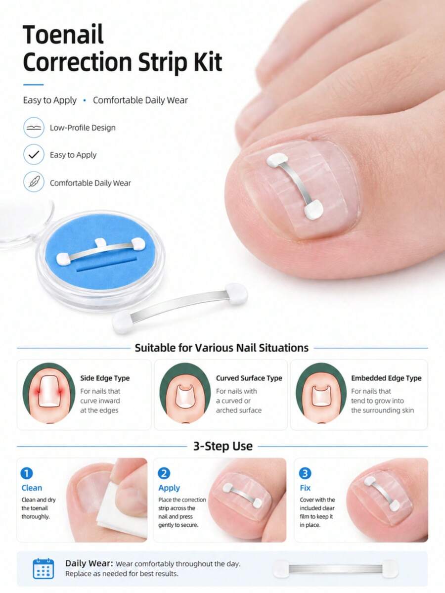 1pc Ingrown Toenail Corrector Clip, Nail Groove Curling Nail Pulling Straightening Patch, Embedded Nail Traction Orthosis - Multicolor - View 1