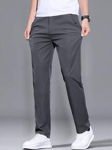 Men's Solid Color Casual Tapered Pants With Pockets - Grey - View 4