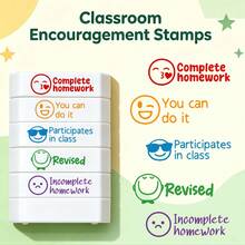 Sellos de Calificación de Expresión Divertida 5 en 1 para Maestros, Sellos de Expresión Emocional con Tinta Integrada, Juego de Sellos Multifuncionales para Planificador de Recompensas del Aula, Perfecto para Calificar Tareas del Aula, Recompensas de Tareas, Hacer Tarjetas y Decoraciones Hechas a Mano, Ideal para Proyectos Creativos y Regalos - Sello de expresión emocional 5 en 1 - Ver 1