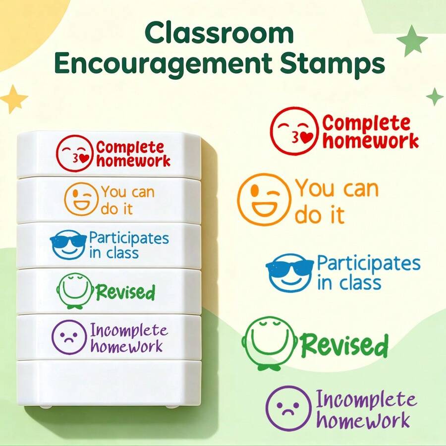 Sellos de Calificación de Expresión Divertida 5 en 1 para Maestros, Sellos de Expresión Emocional con Tinta Integrada, Juego de Sellos Multifuncionales para Planificador de Recompensas del Aula, Perfecto para Calificar Tareas del Aula, Recompensas de Tareas, Hacer Tarjetas y Decoraciones Hechas a Mano, Ideal para Proyectos Creativos y Regalos - Sello de expresión emocional 5 en 1 - Ver 1