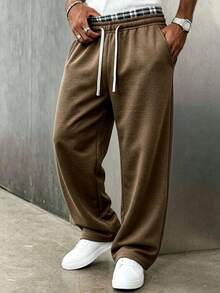 1pc Men's Casual Sports Pants With Loose Straight-Leg Fit, Comfortable And Draping. Suitable For Home And Outdoor Wear, Also A Great Gift For Couples. Made Of 100% Polyester Fabric - Coffee Brown - View 2