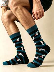 1 Pair Men's Mid-Calf Socks, European & American Autumn/Winter Brand Long Socks, Ins Style Personalized Sports Casual Socks - Multicolor - View 1