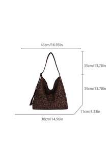 Tas Tote Satu Bahu Kasual Bermotif Leopard Desain Personalisasi Niche Terbaru Musim Gugur 2026 dengan Kapasitas Besar dan Desain Longgar - Kopi - View 3