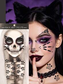 Halloween Face Gem Stickers Day Of The Dead Easter Makeup Party - 3D Face Neck Chest Decorative Rhinestone Stickers DIY Holiday Party Gift Decoration Gem Stickers 1pc/Pack - Black - View 2