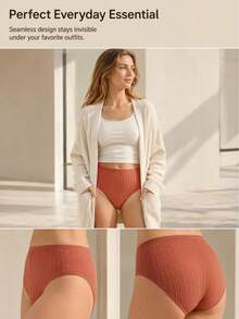 6pcs Plus Size Women's Pure Cotton Panties, Sexy Solid Color Triangle Briefs, Mid-To-High Waist Comfortable Women's Underwear - Multicolor - View 2