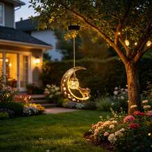 1pc Solar Hanging Light, Crescent Moon & Dog Pattern Warm White LED Light, Waterproof Metal Hanging Light, Suitable For Garden, Patio, Yard, Holiday Party Decoration - Puppy Lantern - View 5