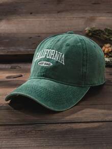 1pc Y2k Embroidered California West Coast Washed Baseball Cap, Suitable For Outdoor Sports, Sun Protection, Daily Commute Street,Summer,Beach,Holiday,Festival,Travel - Dark Green - View 5