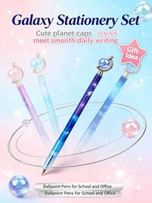 8/4/2/1pc Starry Sky Earth Ballpoint Pen,Write Like The Stars With These Sparkling Starry Glass Planet Gel Pens(Random Color) - Multicolor - View 3
