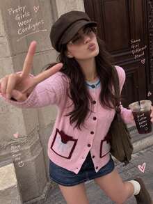 JIANHU Pink Bow Pocket Cardigan - Autumn/Winter - Pink - View 2