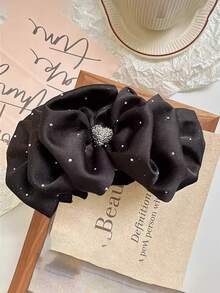 1pc Shiny Starry Heart Rhinestone Bubble Hair Claw Clip, Elegant Daily Large Size Hair Clip For Women - Black - View 3