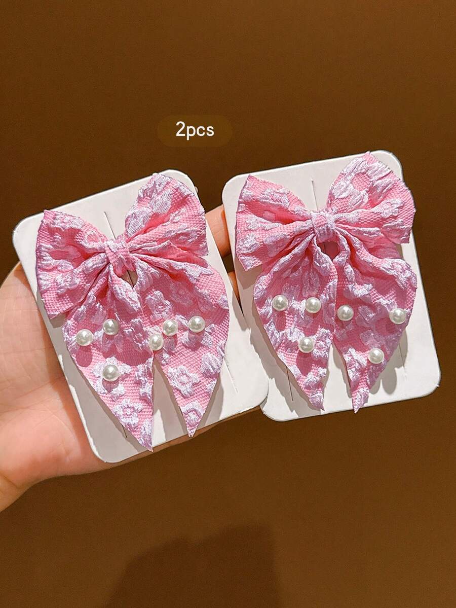 2pcs Pink Swallowtail Bow Hair Clips Sweet Style Hair Accessories Suitable For Daily Use