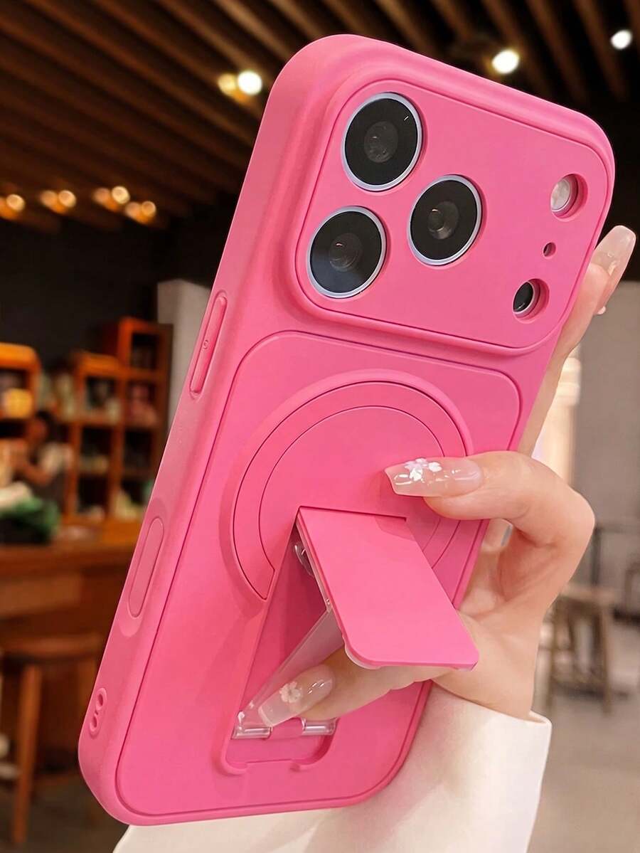 Luxury Matte Magnetic Bracket Phone Case Compatible With IPhone 18 Pro Max 17 Pro Max 16 15 14 13 Pro Max Magnetic Wireless Charging Skin Feel Holder Shockproof Cover - Rose Pink - View 1
