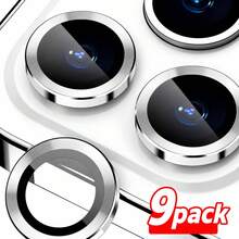 CASECOPS 9H Tempered Glass Metal Ring Camera Lens Protector - Compatible With IPhone 17/17 E/17 Air/17 Pro/17 Pro Max/16/16 Pro/16 Plus/16 Pro Max/16, 14 Pro (6.1 Inch) And 14 Pro Max (6.7 Inch), Scratch-Resistant HD Coverage Design With Metal Ring For Maximum Protection - 9pcs Silver - 9Pcs - View 5