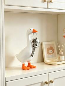 1pc Magnetic White Goose Keychain Decorative Ornament, Cute Duck-Shaped Key Organizer With Magnetic Head, Desktop/Entryway Home Decoration, Can Store Keys, Paperclips And Small Metal Items - Multicolor - View 5