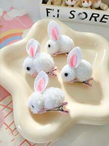 10pcs White & Pink Rabbit Hair Clips, Cute Small Hair Accessories For Daily Wear - Multicolor - View 7