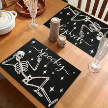 1/4/6pcs Halloween Series Funny Skeleton Pattern Printed Placemats, Heat-Resistant Table Mat For Home Kitchen, Table Protection, Kitchen Dining Table, Party Scene Decoration - Multicolor - View 5