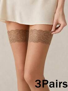 1/3 Pairs 20D Sheer Lace Thigh High Socks, Non-Slip Grip, Ultra-Thin Comfortable Over-The-Knee Socks, Suitable For Daily, Party And Styling - Multicolor - View 7