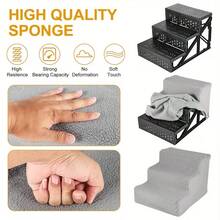 Lislark 3-Steps Dog Ramp Non-Slip Pet Stairs For Small Dog And Cats 3-Steps Dog Ramp For Sofa Soft Stairs Ramp Washable Cover - Grey - View 9