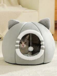 1pc Washable Cat Bed, Ultra Soft Pet House With Non-Slip Bottom, Suitable For Indoor Cats, Puppies And Kittens - Grey - View 3