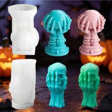 2pcs Halloween Silicone Candle Mold Magic Ball Skull Shape Candle Mold Plaster Aromatherapy Mold - White - View 1