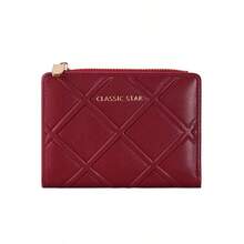 Elegant Rhombus Quilted Small Wallet,Zipper Coin Pocket Letter Print Card Purse - Multicolor - View 13