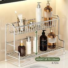 Countertop Storage Rack, Hollow Drainage Rust-Proof Sink Organizer With Side Guardrail, Dual-Purpose Storage Rack Suitable For Bathroom Skincare, Cosmetics And Kitchen Seasoning Bottles, Non-Slip Elevated Rubber Feet Keep Countertop Dry - Multicolor - View 3