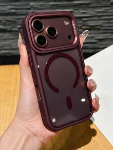 Minimalist Magnetic Clear Phone Case For IPhone 17 Air 16 15 14 Plus 13 12 11 Pro Max, Camera Kickstand Protective Cover - Cherry Red - View 35