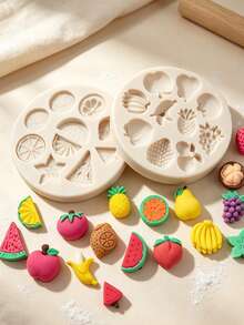 Fruit Shape Silicone Mold Set, Mini Cake Fondant Chocolate Candy Mold, Cake Decorating Tool & Baking Tray For DIY Dessert Decor, Reusable Easy Clean Kitchen Baking Supplies - Beige - View 2