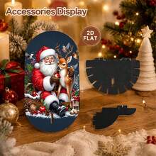 Wall-Mounted Candle Holder 2D Flat Santa Claus Holding Little Deer Holiday Theme Decorative Rack, Christmas Gift For Family And Friends, Crystal Stone Key Hanger Pendant Decor Wall Hanging Wooden Multi-Function Storage - Multicolor - View 4