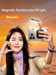 手機用可充電磁吸式LED補光燈,易於安裝與拆卸,彈性鵝頸設計,冷暖光可調,適合直播、閱讀與化妝的柔光照明 - 均碼 - 查看 2