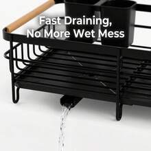 No Brand Iron Black Adjustable Dish Drying Rack With Rotatable Drainage Spout And Removable Drip Tray, Extendable Kitchen Sink Drainer With Utensil Holder For Plates Cups Cutlery - View 4