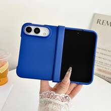 Ins Macaron Solid Color 3-In-1 Foldable Phone Case, Skin-Friendly Silicone Material, Full Coverage Anti-Drop Anti-Fingerprint Slim Bare-Phone Feel, Compatible With Iphone 18 Duo Foldable Screen Protective Cover - Blue - View 3