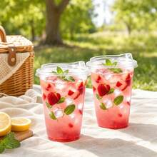 16oz/400ml Set Transparent Cup With Lid, Thickened Reusable Direct Drinking Lid Ice Cup, Smoothie Cup, Suitable For Cold Drinks, Juice And Milkshakes - Halloween/Christmas/Birthday Party Essential - Clear - View 9
