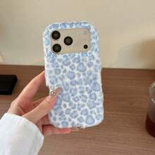 Autumn/Winter Vibe Leopard Print Plush Phone Case Compatible With IPhone 17 Pro Max/ 17 Pro/ 17/ 16 Pro Max/ 16 Pro/ 16/ 15 Pro Max/ 15 Pro/ 15/ 14 Pro Max/ 13 Simple Cute Plush Phone Case - Blue - View 3